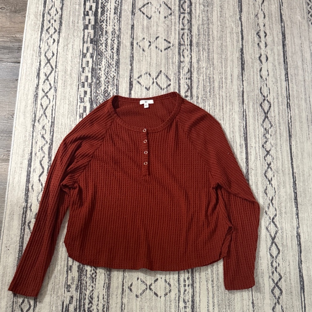 BP Rust Button-Front Long Sleeve Top